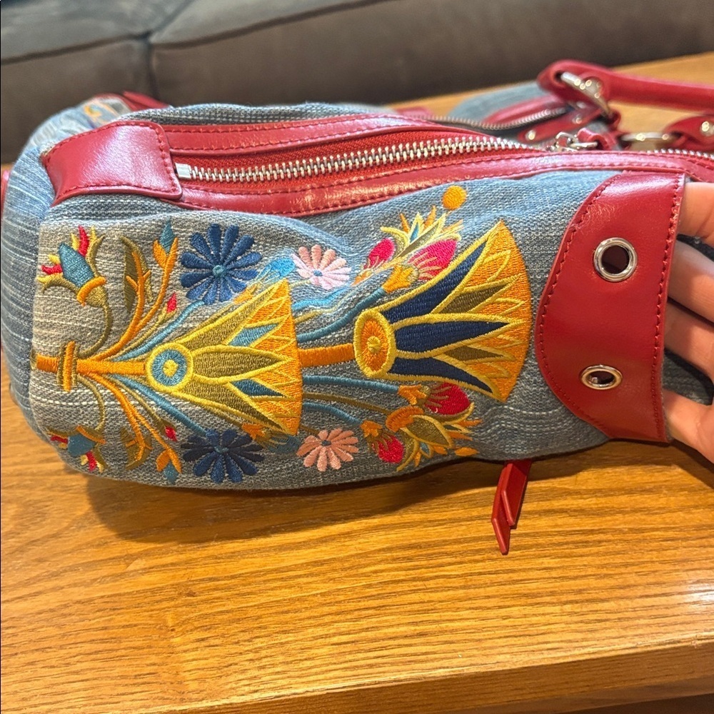 SHARIF denim and leather embroidered shoulder bag - Picture 10 of 10